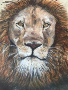 Lion in pastel on velour